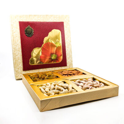 Front side of Red Dry Fruits Gift Box (Square)