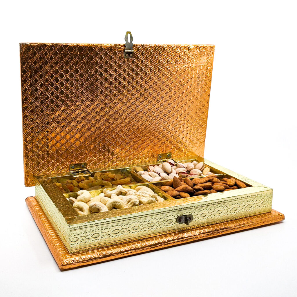 Apple Shaped Gift Box With Wooden Base & Meena Work | Boontoon